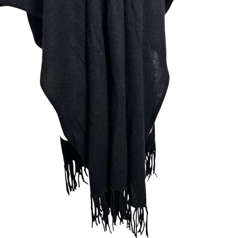 White + Warren Cashmere Two-Way Split travel Scarf Black Fringe Wrap